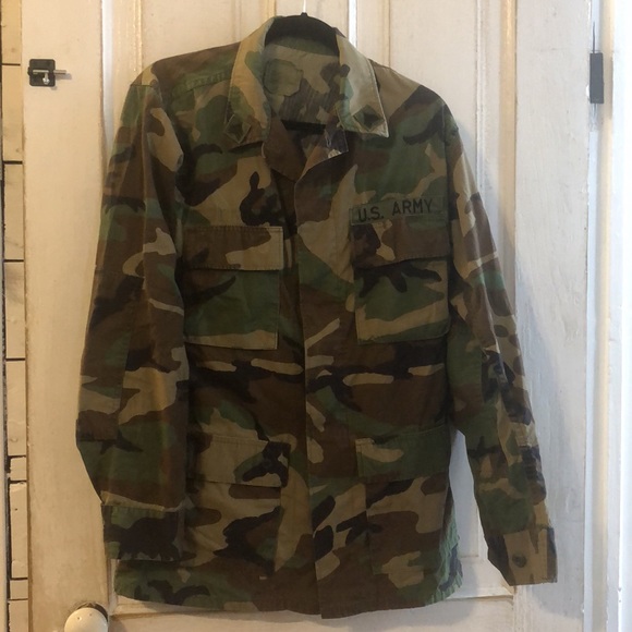 Mens Small US Army Camo Jacket Shirt Button Up Long Sleeve - Picture 8 of 10